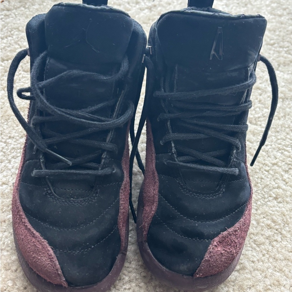 Nike Air Jordan 12 Retro Black and Burgundy High-Top Sneakers